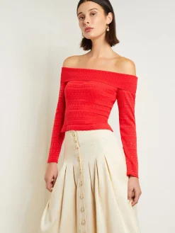 Modern Fit Off-The-Shoulder Burnout Knit Top|Misook Best