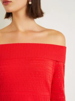 Modern Fit Off-The-Shoulder Burnout Knit Top|Misook Best