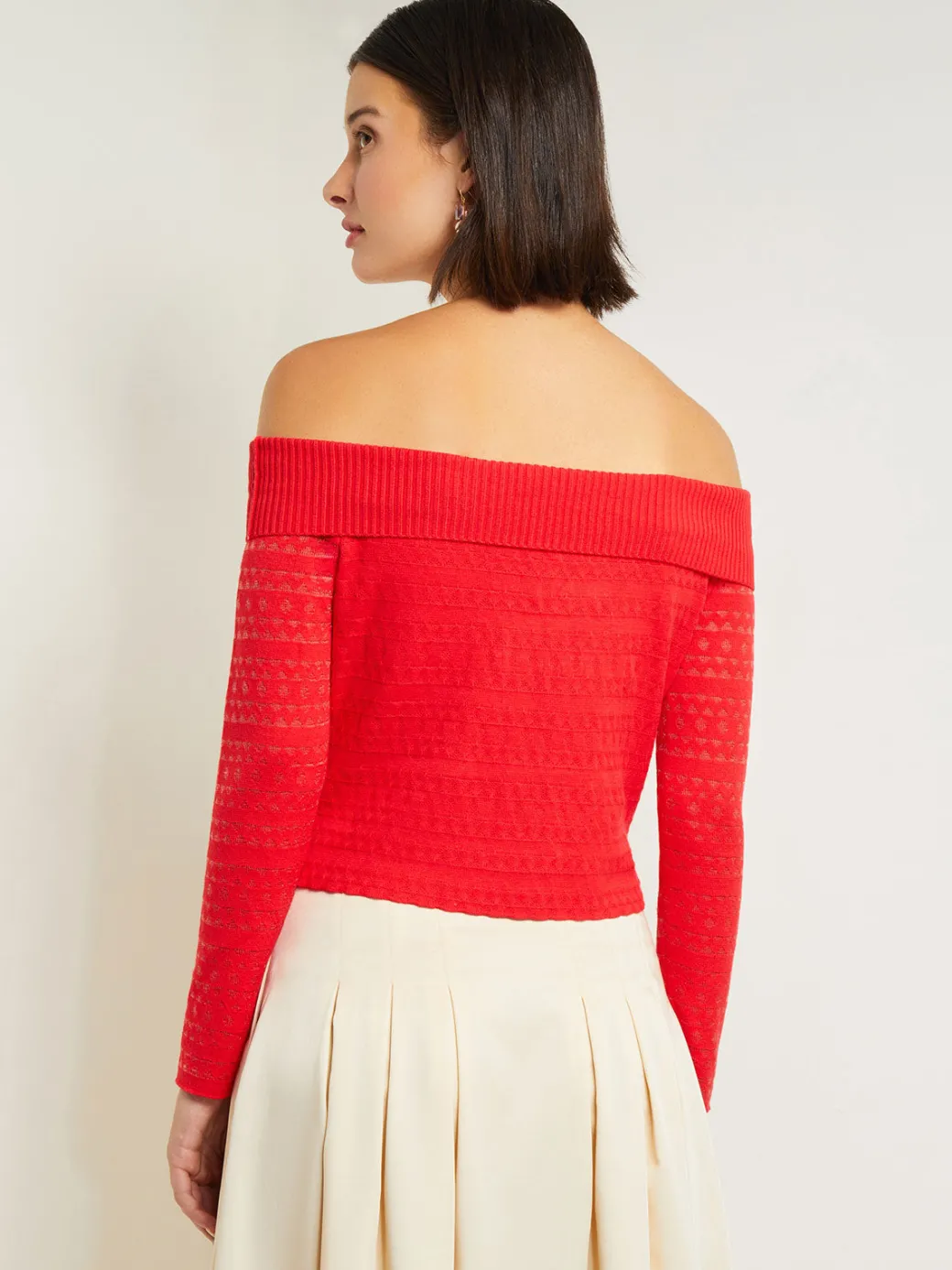 Modern Fit Off-The-Shoulder Burnout Knit Top|Misook Best
