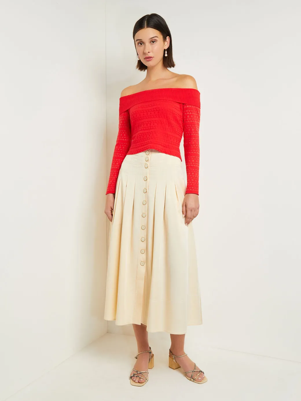 Modern Fit Off-The-Shoulder Burnout Knit Top|Misook Best