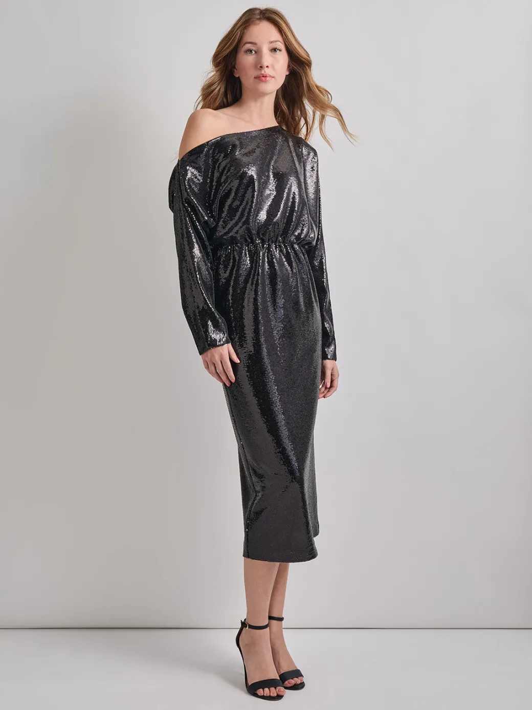 Modern Fit Sequin Novelty Woven Blouson Midi Dress|Misook New