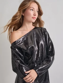 Modern Fit Sequin Novelty Woven Blouson Midi Dress|Misook New