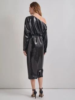 Modern Fit Sequin Novelty Woven Blouson Midi Dress|Misook New