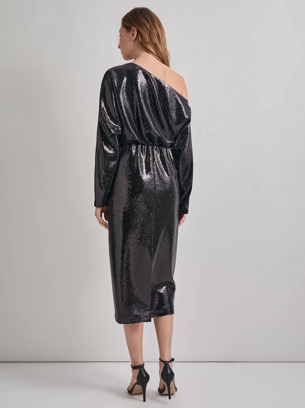 Modern Fit Sequin Novelty Woven Blouson Midi Dress|Misook New