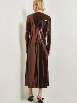 Modern Fit Sheer Shoulder Sequin A-Line Maxi Dress|Misook Fashion