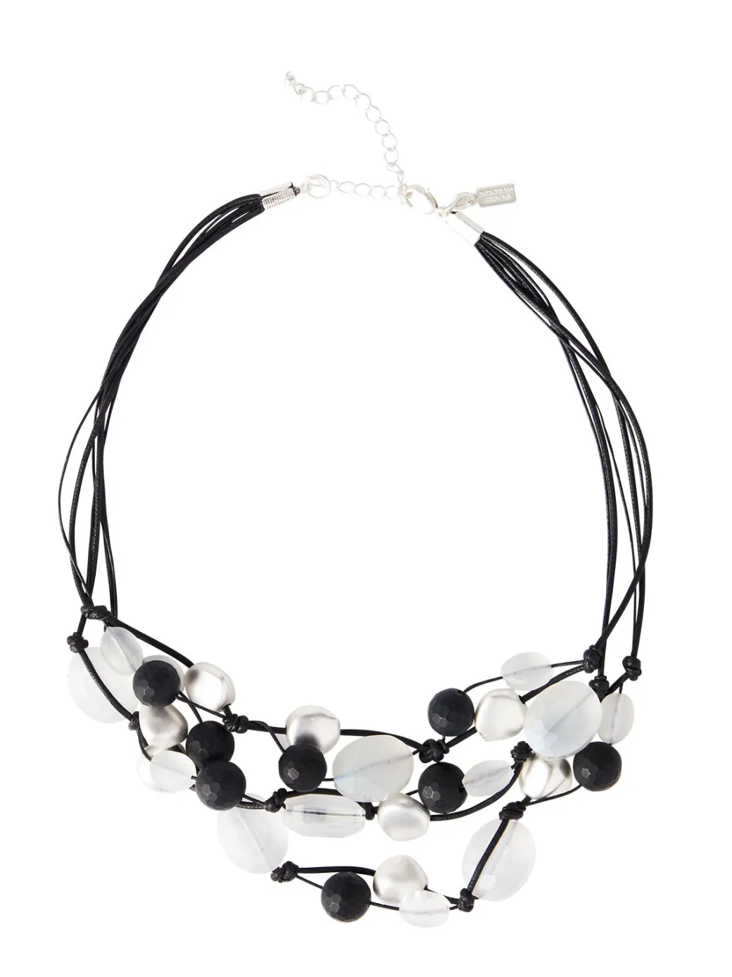 Multi-Cord Matte Black & White Crystal Necklace|Misook Clearance