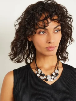 Multi-Cord Matte Black & White Crystal Necklace|Misook Clearance
