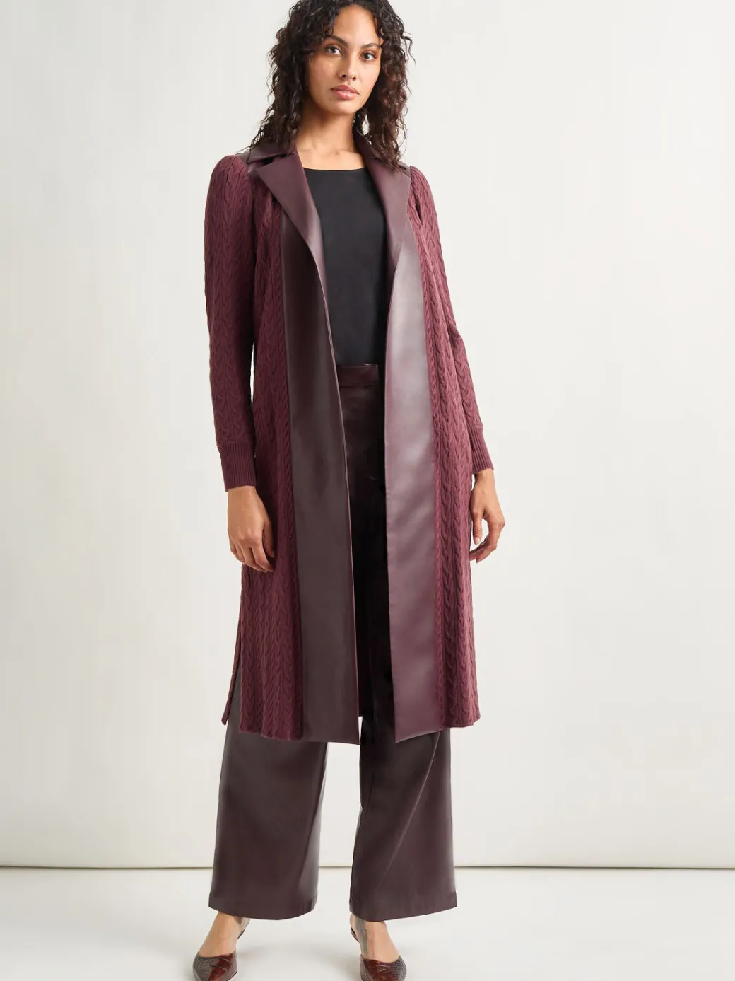 Notched Collar Long Mixed Media Jacket|Misook Hot