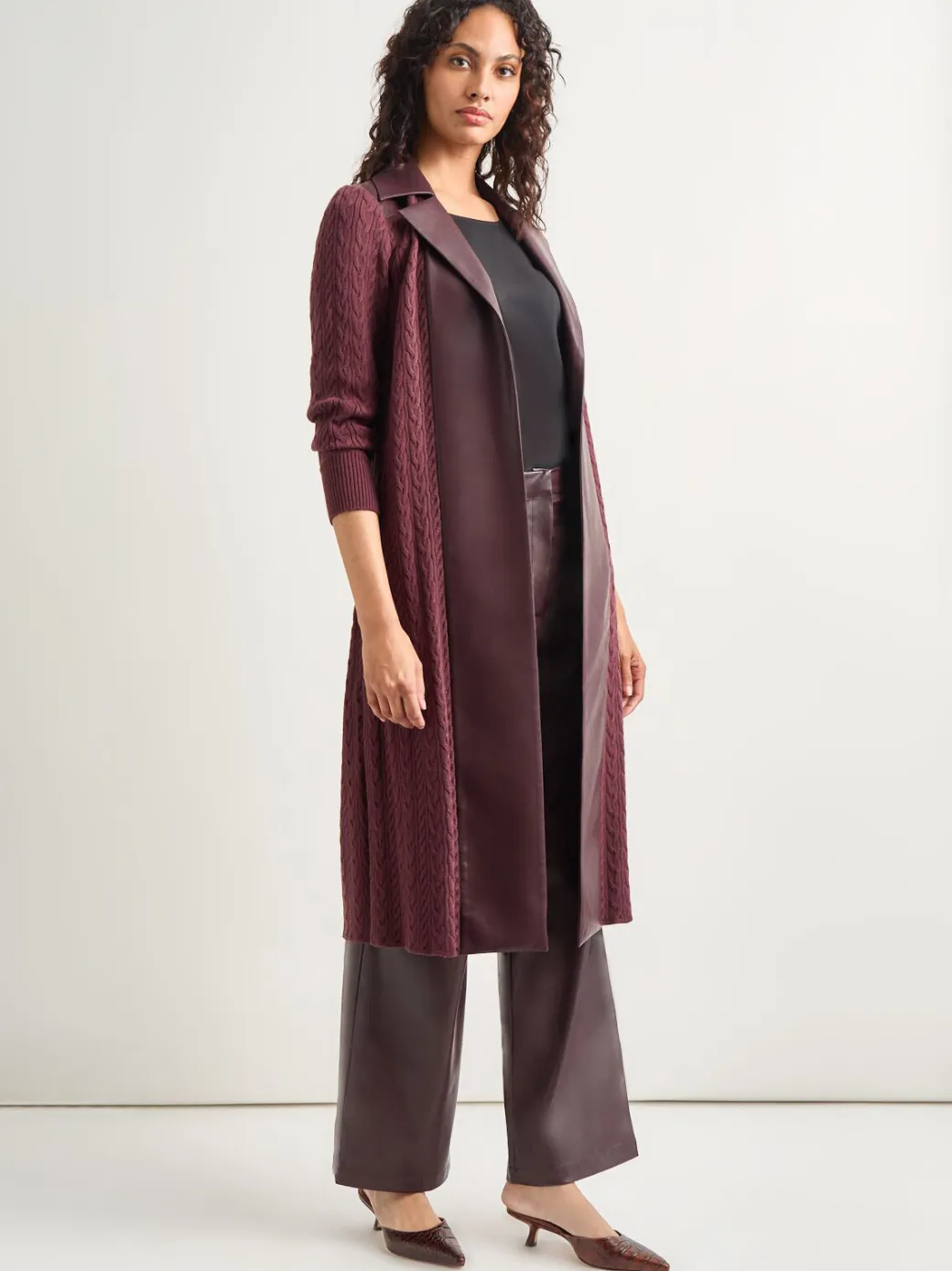 Notched Collar Long Mixed Media Jacket|Misook Hot