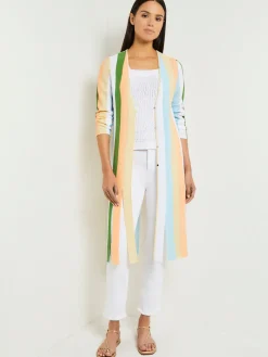 Open Neck Heritage Fit Jacket - Striped Intarsia Knit Fringe Hem|Misook Sale