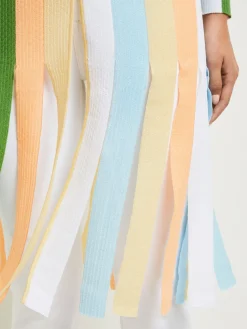 Open Neck Heritage Fit Jacket - Striped Intarsia Knit Fringe Hem|Misook Sale