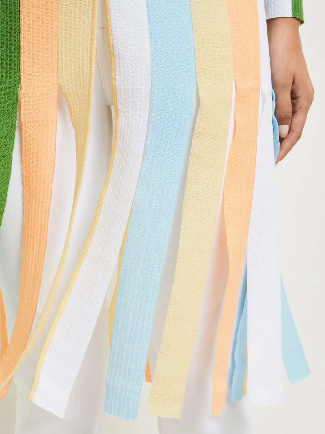 Open Neck Heritage Fit Jacket - Striped Intarsia Knit Fringe Hem|Misook Sale