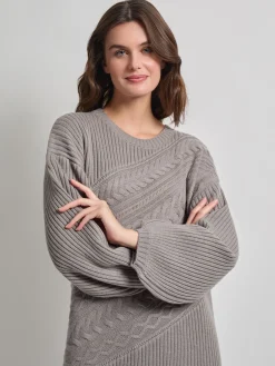 Oversized Cable Knit Wool Blended Sheath Maxi Dress|Misook Best