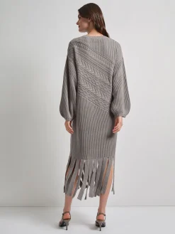 Oversized Cable Knit Wool Blended Sheath Maxi Dress|Misook Best
