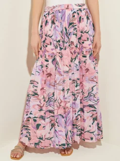Pink Pleated Skirt - Floral Maxi Skirt ||Misook Hot