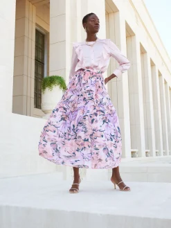 Pink Pleated Skirt - Floral Maxi Skirt ||Misook Hot