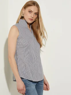 Pinstripe Sleeveless Stretch Cotton Blouse,|Misook Outlet