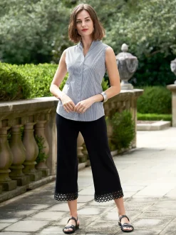 Pinstripe Sleeveless Stretch Cotton Blouse,|Misook Outlet