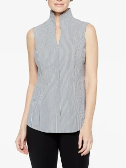 Pinstripe Sleeveless Stretch Cotton Blouse,|Misook Outlet