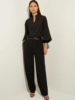 Pleated Bishop Sleeve Stretch Crepe Blouse|Misook Sale