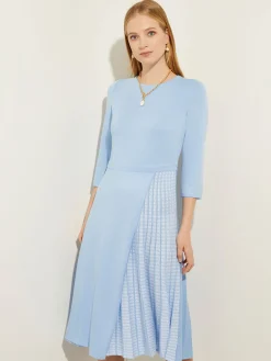 Pleated Contrast Panel Soft Knit Dress|Misook Outlet