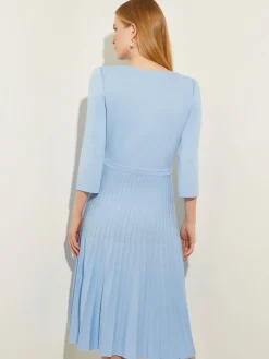 Pleated Contrast Panel Soft Knit Dress|Misook Outlet