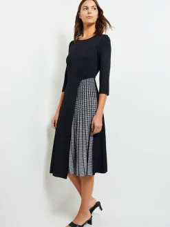 Pleated Contrast Panel Soft Knit Dress|Misook Sale