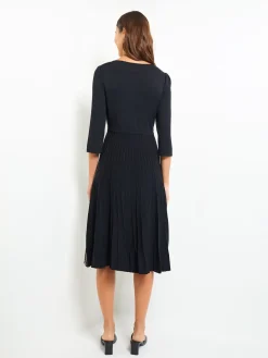 Pleated Contrast Panel Soft Knit Dress|Misook Sale