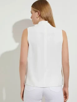 Pleated Crossover Collar Crepe de Chine Blouse|Misook Online