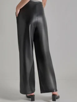 Pleated Straight Leg Vegan Leather Pants|Misook Sale