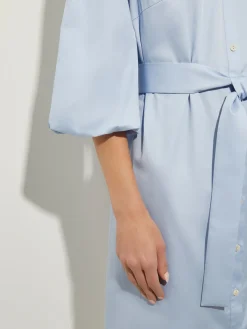 Puff Sleeve Cotton Midi Shirtdress|Misook Sale