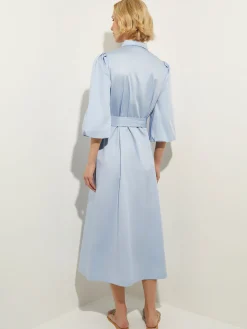 Puff Sleeve Cotton Midi Shirtdress|Misook Sale