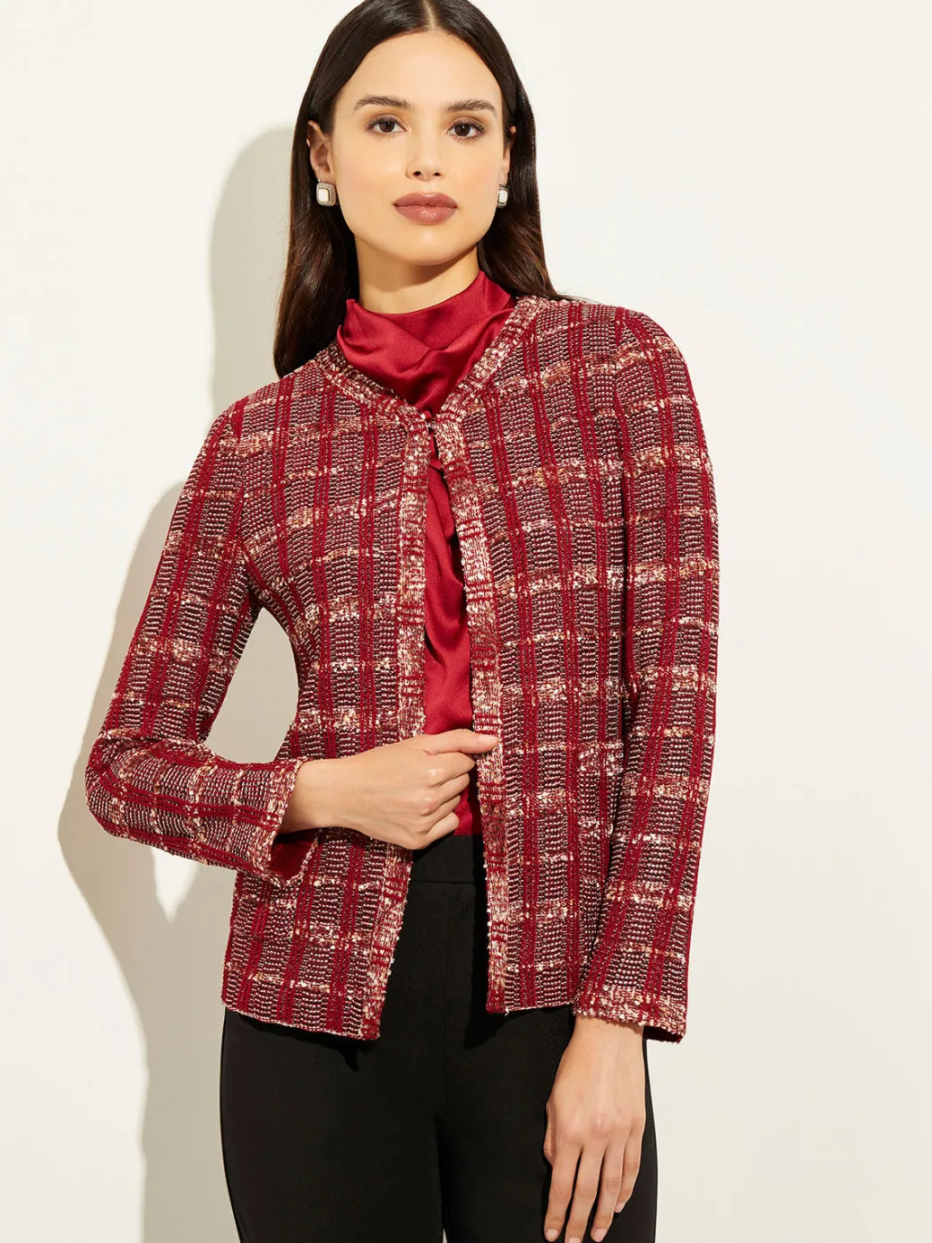 Red Plaid Jacket - Womens Tweed Jacket ||Misook Clearance