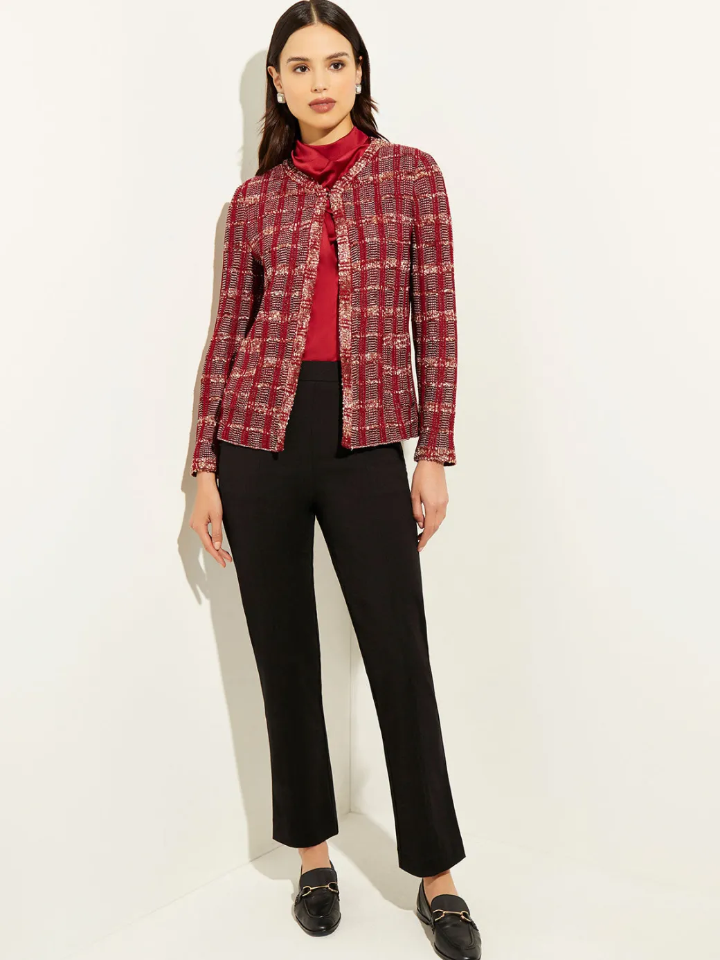 Red Plaid Jacket - Womens Tweed Jacket ||Misook Clearance