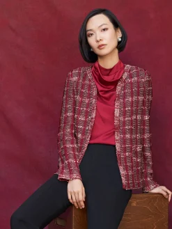 Red Plaid Jacket - Womens Tweed Jacket ||Misook Clearance