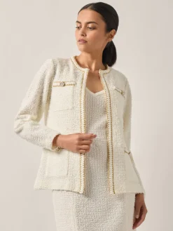 Relaxed Fit Boucle Lurex Crochet Trim Knit Jacket|Misook Sale