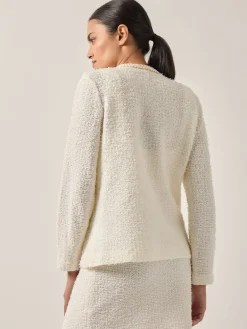 Relaxed Fit Boucle Lurex Crochet Trim Knit Jacket|Misook Sale