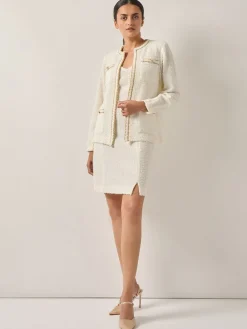 Relaxed Fit Boucle Lurex Crochet Trim Knit Jacket|Misook Sale