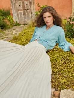 Relaxed Fit Button Front Jacket - Balloon Sleeve Soft Burnout Knit|Misook Discount