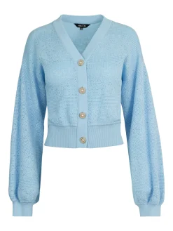 Relaxed Fit Button Front Jacket - Balloon Sleeve Soft Burnout Knit|Misook Discount