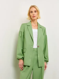 Relaxed Fit One Button Jacket - Balloon Sleeve Relaxed Woven|Misook Clearance