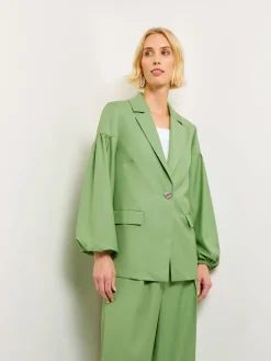 Relaxed Fit One Button Jacket - Balloon Sleeve Relaxed Woven|Misook Clearance