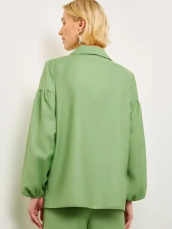 Relaxed Fit One Button Jacket - Balloon Sleeve Relaxed Woven|Misook Clearance