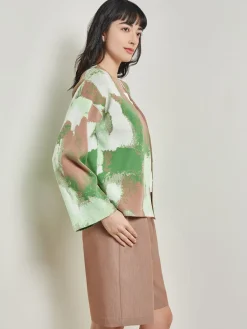 Removable Pin Crossover Jacket - Bell Sleeve Recycled Jacquard Knit|Misook Outlet