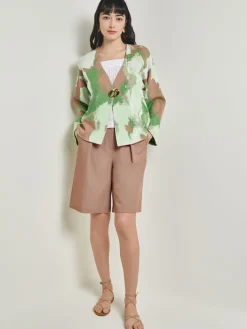 Removable Pin Crossover Jacket - Bell Sleeve Recycled Jacquard Knit|Misook Outlet