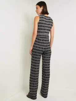 Rhinestone Accent Tweed Knit Jumpsuit|Misook Clearance