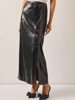 Sequin Novelty Woven Straight Maxi Skirt|Misook Hot