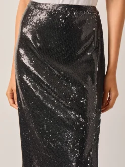 Sequin Novelty Woven Straight Maxi Skirt|Misook Hot