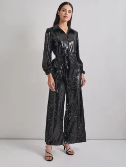 Sequin Novelty Woven Wide Leg Pant|Misook Clearance