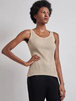 Shaped Ribbed Knit V-Neck Tank|Misook Online